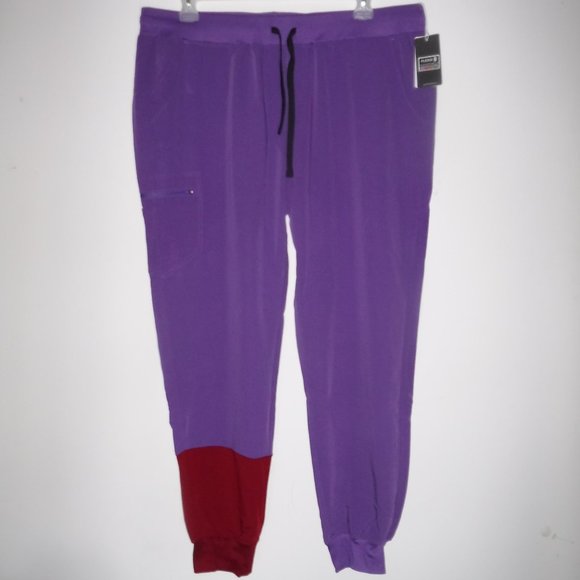 NWT Pledge 5 Purple Burgundy Colorblock Jogger Scrub Nursing Medical Pants 3XL - Picture 1 of 5